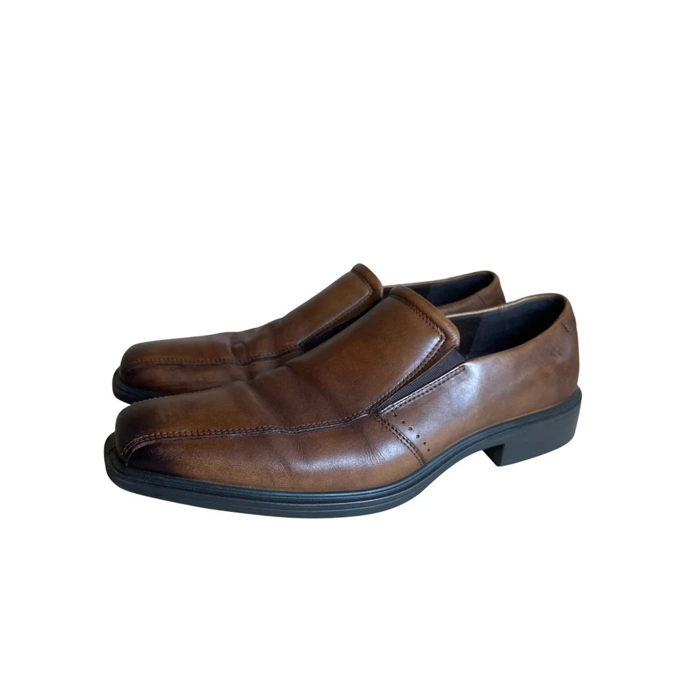 ECCO Brown Leather Slip On Loafers Dress Sophisticated Shoes EU 44 US 10-10.5